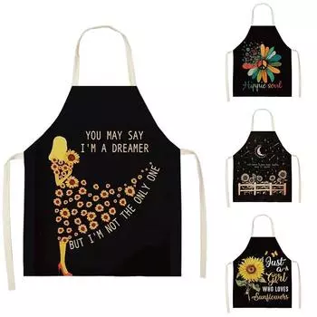 1 шт. льняной фартук с принтом подсолнуха для мужчин и женщин, кухонный фартук для приготовления пищи, выпечки, против пятен, инструмент для домашней уборки 47x38cm