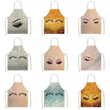 1 шт. льняной фартук с принтом ресниц, кухонный фартук для приготовления пищи, выпечки, барбекю, инструменты для уборки дома 47x38cm