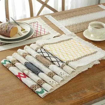 1 шт., льняные скатерти с кисточками, салфетки из хлопка и льна с цветными блоками
