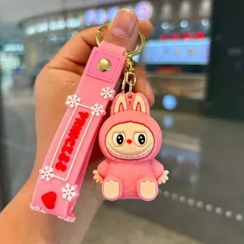 1 шт. Лабубу Каваи Модная кукла Брелок Держатель для ключей от машины Кольца для ключей Фигурка Модная кукла Подвеска для аксессуаров для рюкзака Ювелирные изделия Детская игрушка Подарки розовый