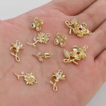 1 шт. латунная хризантема, роза, лилия, тюльпан, цветы, подвеска с цирконом для изготовления серег, ожерелья 11x11mm 1pc/bag