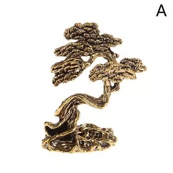 1 шт. латунная мини-статуэтка сосны с приветственным знаком, миниатюрное дерево, пейзаж, маленькие статуи из дерева бонсай, украшения, аксессуары 5.5*4.5cm