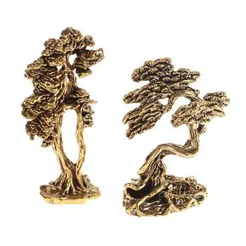 1 шт. латунная мини-статуэтка сосны с приветственным знаком, миниатюрное дерево, пейзаж, маленькие статуи из дерева бонсай, украшения, аксессуары