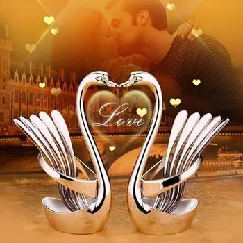 1 шт. Лебедь Фрукты Еда Вилка Ложка Нож Столовые приборы Лебедь База Держатель Креативный Нержавеющая сталь Вилка Ложка(Не включая ложку) серебряный