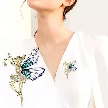 1 шт., легкая роскошная брошь из сплава с изображением танцующего эльфа и стразами, бабочка, фея, аксессуары для одежды