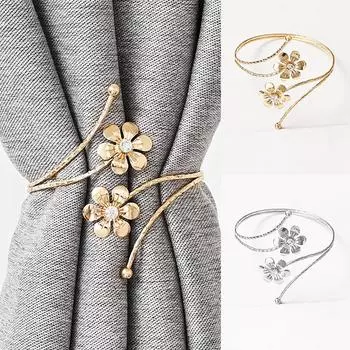 1 шт., легкая роскошная двойная пряжка для штор с цветком, золотисто-серебряный держатель для штор, металлический ремень для штор, современный минималистский зажим для штор