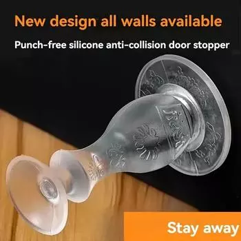 1 шт. Легко устанавливаемый бесшумный дверной стопор без сверления - ПВХ, настенный для дверей ванной комнаты и офиса