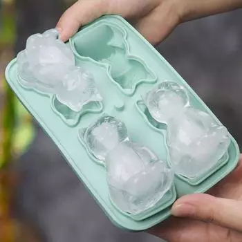 1 шт., легкосъемная 3D кухонная утварь в форме кошки, форма для кубиков льда, 4-сетчатая силиконовая форма, машина для изготовления ледяных шаров