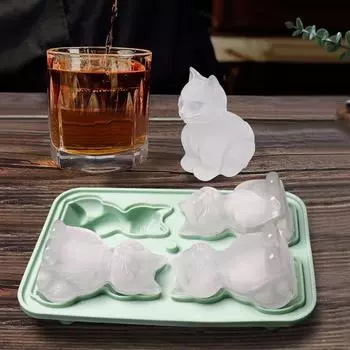 1 шт., легкосъемная 3D кухонная утварь в форме кошки, форма для кубиков льда, 4-сетчатая силиконовая форма, машина для изготовления ледяных шаров