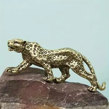1 шт. Леопардовый латунный орнамент, креативное винтажное украшение для стола, чистая латунь, старая ручная кладь, сувенир в форме гепарда, подарок жёлтый