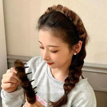 1 шт. леопардовый принт обруч для волос в стиле ретро с фиксированным зажимом модная заколка для волос зимняя повязка на голову аксессуары кофейный