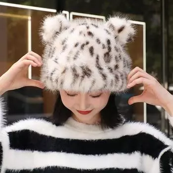 1 шт. Леопардовый принт пушистая рыбацкая шапка плюшевые уши береты защита ушей