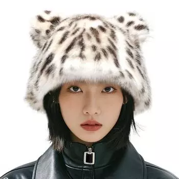 1 шт. Леопардовый принт пушистая рыбацкая шапка плюшевые уши береты защита ушей