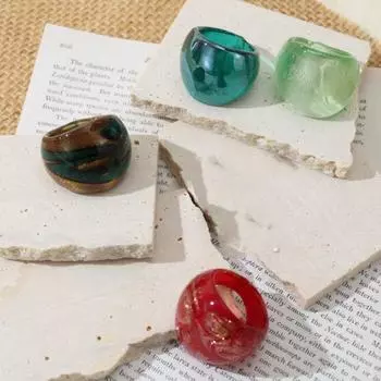 1 шт. летнее красочное стеклянное кольцо в богемном стиле красное/зеленое женское кольцо с ручной росписью, подходящее для подарка на отпуск и свидания one-size