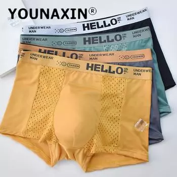 1 шт. Летнее мужское нижнее белье, сетчатые трусы-боксеры из ледяного шелка, тонкие дышащие трусы, нижнее белье для мальчиков, сексуальные трусы L XL 2XL 3XL 4XL L чёрный