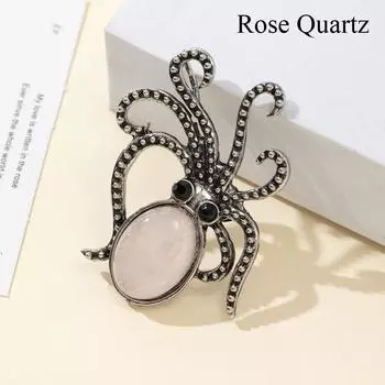 1 шт. Летние броши в виде осьминога из натурального камня в стиле океана, хрустальная брошь с аметистом, агатом, нефритом и драгоценным камнем для унисекс-ювелирных изделий на день рождения в подарок 1Pc/5237mm