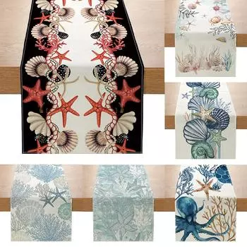 1 шт. Летние дорожки для стола с принтом океана, льняные дорожки для стола, моющиеся дорожки для кухонного обеденного стола, праздничные украшения для дома 33cmx180cm