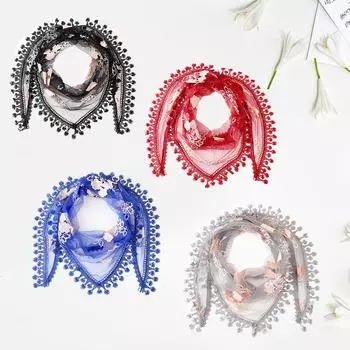 1 шт., летние шарфы с кисточками, полиэстеровый кружевной шарф, платок, треугольный шарф, шаль, женская прозрачная шаль красный