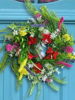 1 шт. летний венок для входной двери Летние весенние украшения снаружи венок с полевыми цветами лаванды для домашнего крыльца украшения для окон на открытом воздухе S зелёный