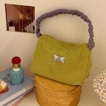 1 шт. летняя модная универсальная маленькая сумка вельветовая ленивая ветровая все японская литературная студенческая повседневная женская простая сумка L жёлтый