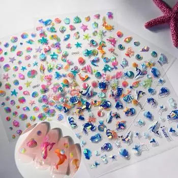 1 шт., летняя пляжная блестящая ракушка дельфина, морская звезда, наклейка для дизайна ногтей, океан, медуза, раковина, звезда, пузырь, дизайн, слайдер, маникюрные наклейки