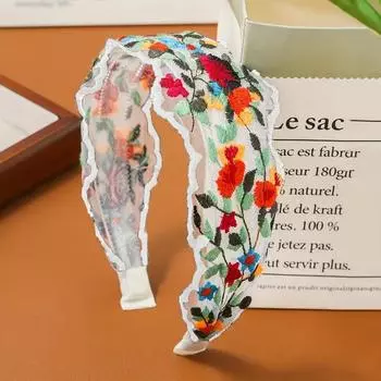 1 шт. Летняя повязка на голову с вышивкой в виде цветов, сетчатая, в этническом стиле, с цветочным принтом, широкая, высокая, повязка на голову с высоким подъемом, милая повязка в богемном стиле