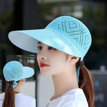 1 шт. Летняя шляпа от солнца с широкими полями, Полиэстер, Повседневная сетчатая кепка, Прочная женская шляпа для улицы Blue