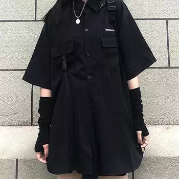 1 шт., летняя темно-черная готическая свободная рубашка, топ, женская модная блузка S чёрный