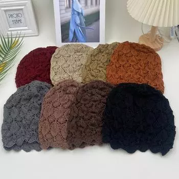 1 шт., летняя весенне-осенняя вязаная шапка-бини для женщин, эластичная шапка с черепом кофейный