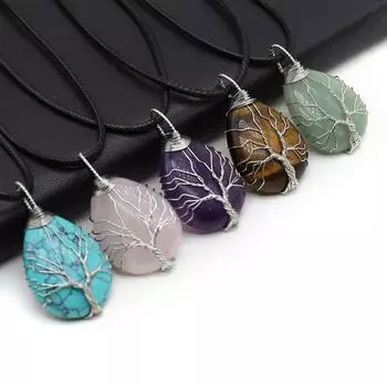 1 шт./лот, натуральный камень, кристалл, розовый кварц, малахит, агат, подвеска в форме капли, Древо жизни, ожерелья для женщин и мужчин, ювелирные изделия 25 43 мм 2543mm-Clear Quartz