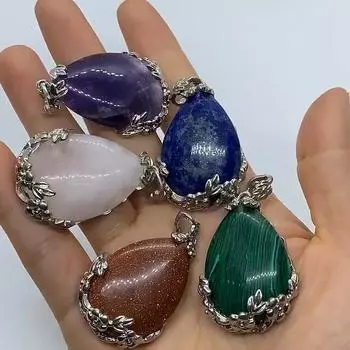 1 шт., лот, натуральный камень, подвеска в форме капли, кристалл, кварц, аметист, малахит, агат, подвески для изготовления ювелирных изделий, аксессуары для ожерелий своими руками 2738 мм ADM