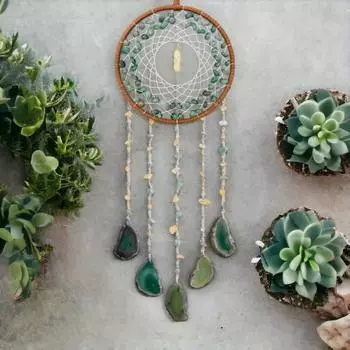 1 шт. Ловец снов из натурального зеленого драгоценного камня для сада, колокольчики, ловцы солнца, домашний декор, декоративный кулон зелёный