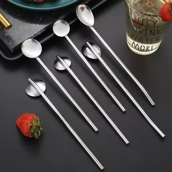 1 шт. ложка-соломинка из нержавеющей стали металлические многоразовые кофейные ложки совок напитки питьевые серебряный
