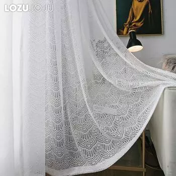 1 шт. LOZUJOJU 10-20% затемнение французский стиль простой романтический кружевной основы вязаный чистый белый газовый занавес для гостиной спальни балкона домашний декор W100cm x L130cm белый