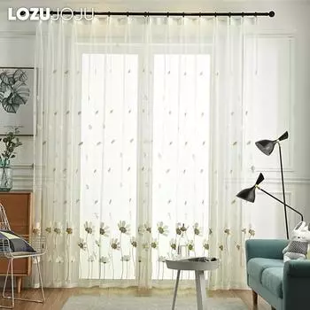1 шт. LOZUJOJU 10-20% затемнение Ins стиль элегантный и свежий вышитый легкий белый прозрачный занавес крючком тип для гостиной спальни домашний декор W100cm x L200cm коричневый