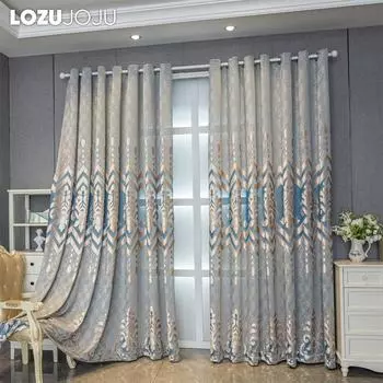 1 шт. LOZUJOJU 40-70% затемняющие европейские полые жаккардовые удобные шторы для гостиной, спальни, домашний декор W100cm x L200cm синий