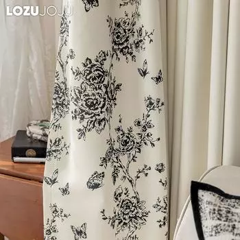 1 шт. LOZUJOJU 70-80% степень затемнения цветочный принт и однотонные боковые панели затемняющие шторы для спальни гостиной домашнего декора W(75+125)cm x L260cm чёрный