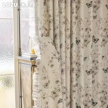 1 шт. LOZUJOJU 70-80% затемнение французский романтический стиль бабочка узор рюшами края занавески для спальни гостиной домашний декор W100cm x L130cm серый