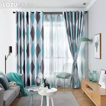 1 шт LOZUJOJU 70-80% затемнение Ins Nordic ромбовидной формы затемненные шторы для спальни гостиной домашнего декора Tulle-100x200cm синий