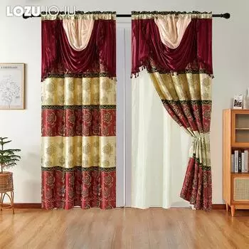 1 шт. LOZUJOJU 70-80% затемняющие европейские роскошные жаккардовые интегрированные шторы для спальни, гостиной, домашнего декора W132cm x L213cm красный
