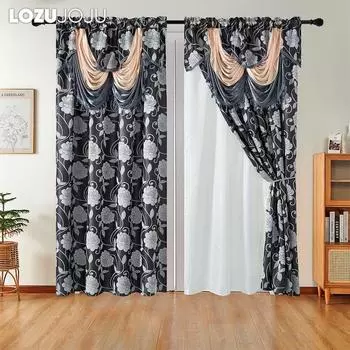 1 шт. LOZUJOJU 70-80% затемняющие европейские роскошные шторы, двухслойные жаккардовые шторы с кисточками для спальни, гостиной, домашнего декора W132cm x L213cm коричневый