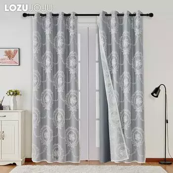 1 шт. LOZUJOJU 70-80% затемняющие темно-серые затемняющие шторы и чисто-белые кружевные прозрачные двухслойные шторы для гостиной, спальни, домашнего декора W100cm x L130cm темно серый