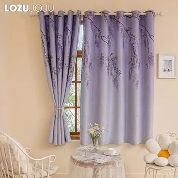 1 шт. LOZUJOJU 70-80% затемняющие универсальные удобные короткие шторы с фиолетовым принтом виноградной лозы для спальни, гостиной, домашнего декора W100cm x L200cm фиолетовый
