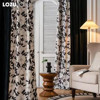 1 шт LOZUJOJU 70% затемнение ретро камелия принт боковая панель штора для спальни гостиная домашний декор W(75+125)cm x L260cm чёрный