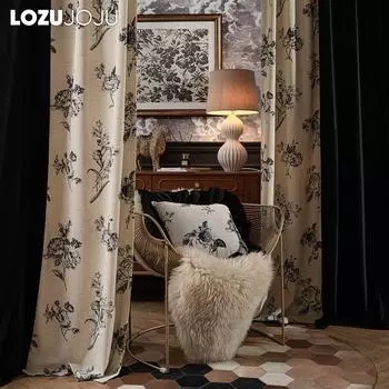1 шт. LOZUJOJU 70% затемняющие французские ретро нишевые шторы с принтом розы по бокам для спальни, гостиной, домашнего декора W(50cm+50cm) x L200cm чёрный