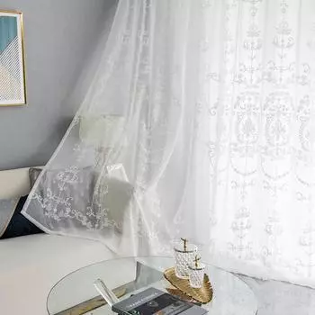 1 шт. LOZUJOJU белая вышитая модная оконная прозрачная занавеска в европейском стиле белая тюлевая занавеска для декора гостиной W100 x L200cm белый