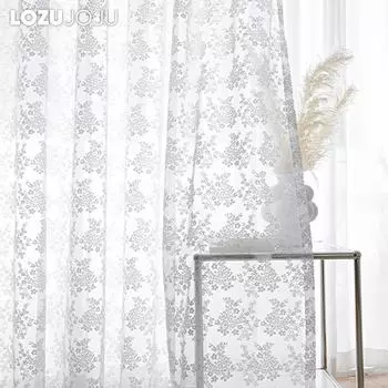 1 шт LOZUJOJU белые кружевные вязаные маленькие цветочные шифоновые шторы для гостиной спальни балкона домашнего декора W100cm x L130cm белый