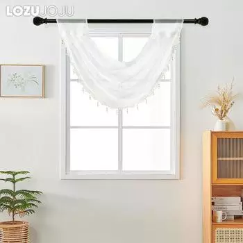 1 шт. LOZUJOJU классический универсальный европейский сплошной цвет кружевной край занавеска для маленького декора окна 70x42 см W70cm x L42cm белый