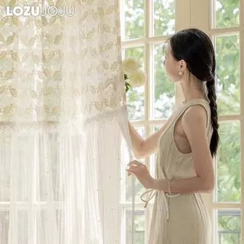 1 шт LOZUJOJU легкая роскошная и свежая трехмерная кружевная занавеска с трехмерным узором для гостиной, спальни, домашнего декора W100 x L200cm абрикосовый