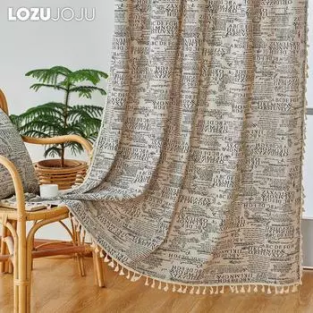 1 шт. LOZUJOJU модные ретро-стиль бежевые полузатемняющие шторы с бахромой для небольших окон, балкона, спальни и гостиной, домашний декор W150cm x L60cm чёрный